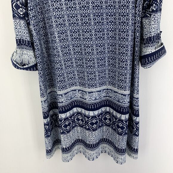 New Directions Womens Large Midi Dress Blue White Cottage Boho Beach Stretch - Picture 2 of 8
